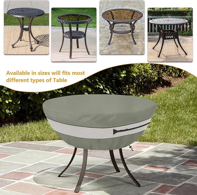 Round Patio Table Cover,Suitable for 48 Inch Diameter Patio Round Table,Waterproof Heavy Duty Round Outdoor Coffee Table Cover Grey Green - Image 3