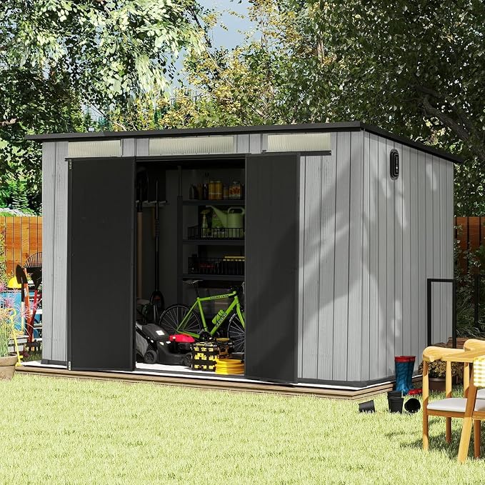 Domi 6.2X11FT Resin Outdoor Storage Shed, Plastic Garden Shed with Carpet, All Weather Outside Storage Building for Lawn Mower, Tools, Bike, Backyard by domioutdoorliving