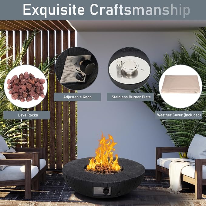 Afterglow TerraFab 28" Round 30,000 Btu Propane Fire Bowl Fire Pit for Outdoor Patio Garden Backyard Decking Decor CSA Certificated, Black - Image 3