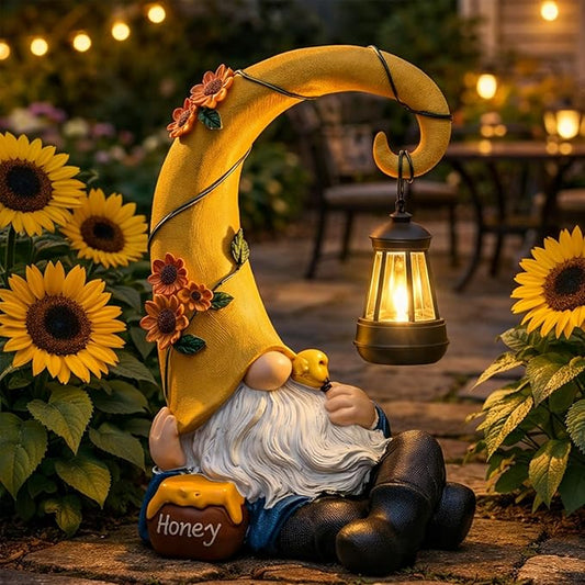 Lavezee Garden Gnomes Outdoor, Funny Gnome Statue with Solar Lantern for Yard, Patio, Lawn Graden Decor, Relaxing Gnome Gifts for Grandma Mom Women