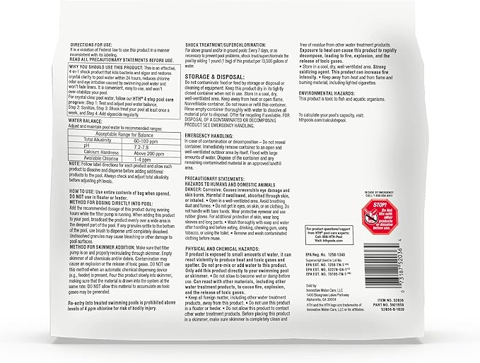 HTH 52036R Pool Care Shock Advanced, Swimming Pool Chemical - Cal Hypo Formula, Prevents Bacteria & Algae, Restores Crystal Clear Water - Shock Treatment, (6 Pack) - Image 2