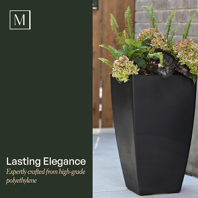 Mayne Kobi 26-Inch Tall Planter – Self-Watering, Weather-Resistant Planter for Flowers – Durable Indoor/Outdoor Design for Patio, Porch, or Entryway