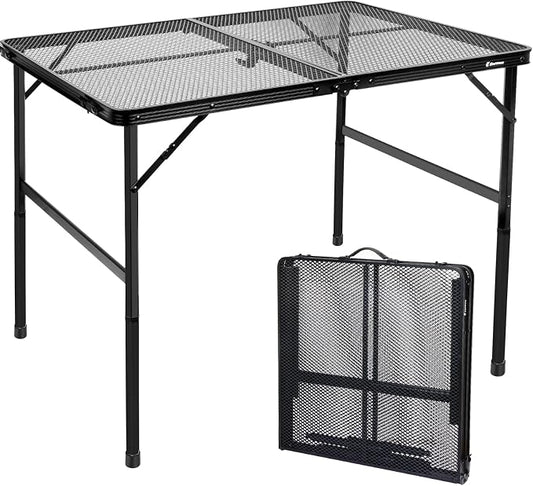 4 ft Folding Table with Metal Mesh Desktop, Grill Table Camping Table with Carry Handle,Adjustable Height (16.5" & 26"), Outdoor Table for Camp, Cooking, BBQ, RV, Picnic,Fits 4–8 People,Black by EEASTSTORM