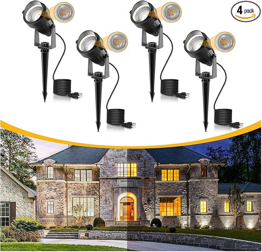 L LOHAS LED 5W Dusk to Dawn Outdoor Lighting, Auto On/Off 6000K Landscape Outdoor Spotlight, IP66 Waterproof Plug in Spot Lights for Yard, Garden, House, Pathway, Plant, UL Listed (4 Pack)