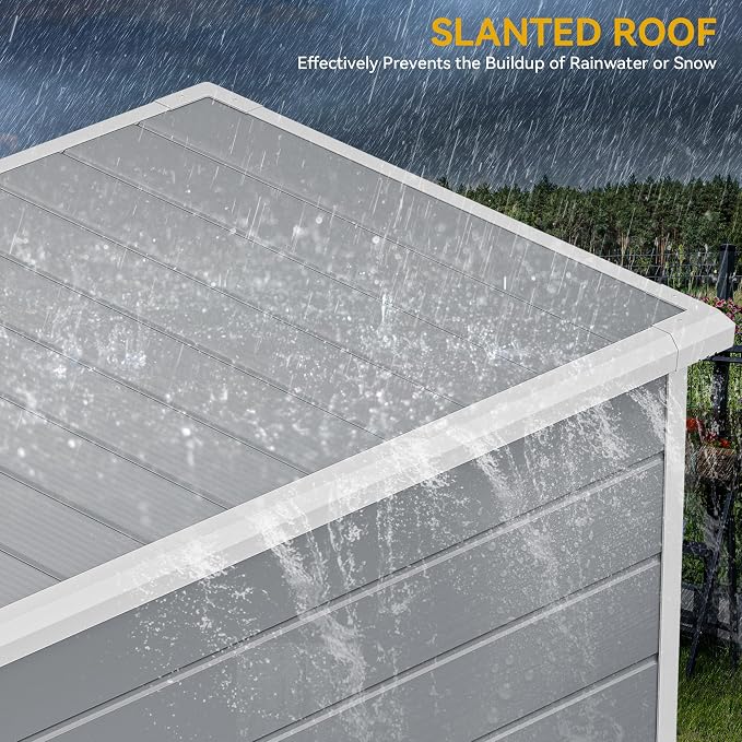 DWVO Outdoor Storage Shed, All-Weather Resin Plastic Storage Shed with Windows, Slanted Roof, Raised Floor, Capacity for Garden Tools & Equipment, Ideal for Backyard & Garden (Gray, 5X3FT) - Image 5