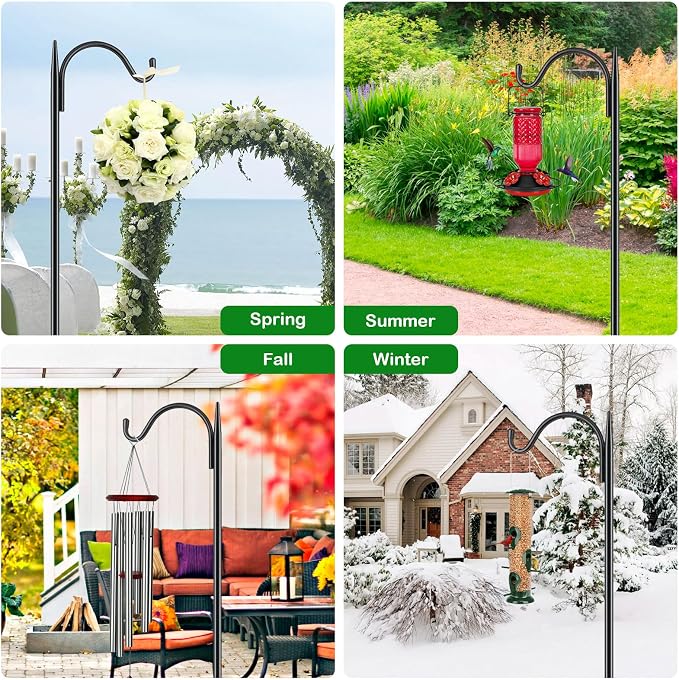 FEED GARDEN Short Shepherds Hooks for Outdoor, 48 Inch Bird Feeder Pole with 5 Prongs Base, Heavy Duty Shepherds Hook Garden Hook for Hummingbird Feeder, Hanging Lantern, Plant Baskets, 2 Pack - Image 6