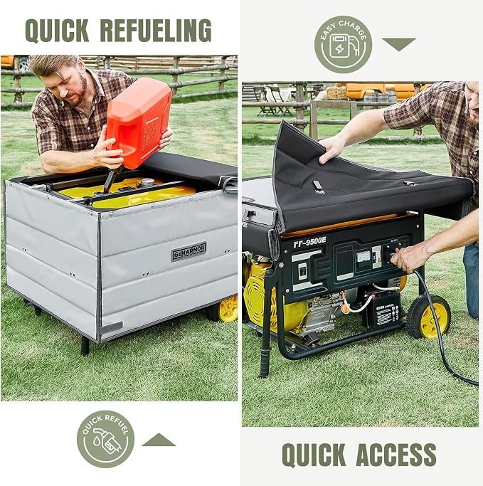GenArmor Generator Covers While Running, 100% Waterproof Heavy Duty Tarps Generator Tent, Portable Outdoor Generator Enclosure for Most 4000w~13000w Generators, Gray, Windproof Kit Version - Image 4