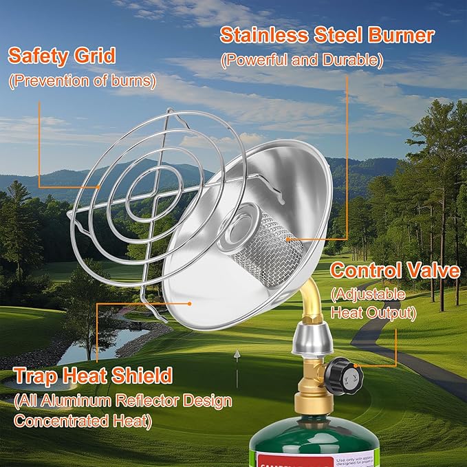 Propane Golf Cart Heater, Outdoor Propane Heater, Golf Cart Accessories, Portable Heaters for Golf Carts with Cup Holder Fits Most Golf Carts, Golf Gifts for Men