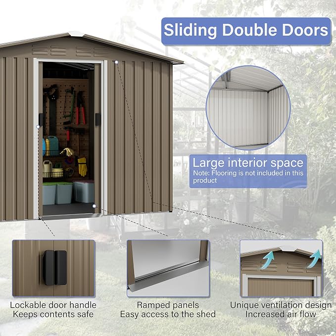 Kurapika Outdoor Storage Shed, 8x6FT Large Metal Tool House with Opening and Lockable Door, for Garden, Patio, Backyard, Lawn - Image 3