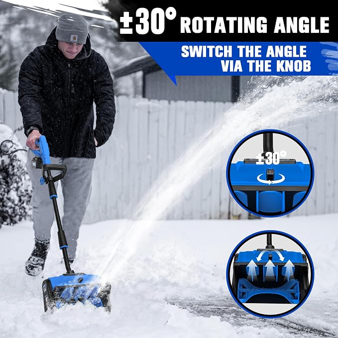 40V Cordless Snow Shovel, 13 Inch 4.0Ah Electric Snow Shovel with Directional Plate, Brushless Cordless Snow Blower for Pathway, Patio, Deck, Driveway, Blue - Image 5