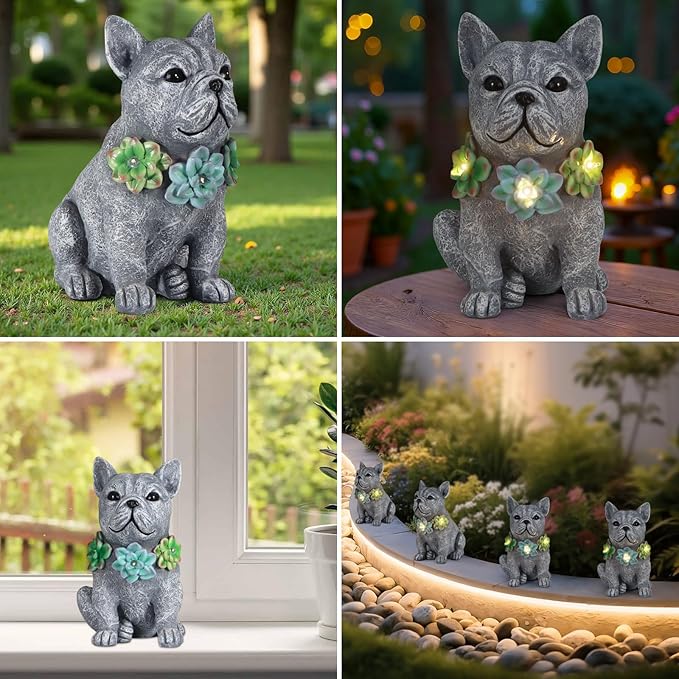 Solar Garden Statues Dog with Succulent and LED Lights Birthday Gifts for Women Mom Grandma Solar Outdoor Dog Decor for Outside,Outdoor Solar Lights for Yard, Garden and Patio, Unique Gift for Women