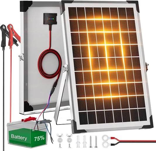 Voltset Solar Battery Trickle Charger: 10 Watt 12V Solar Panel Maintainer for Car Boat - Waterproof Monocrystalline Solar Charger with Controller for RV Marine Trailer Truck Motorcycle by Voltset