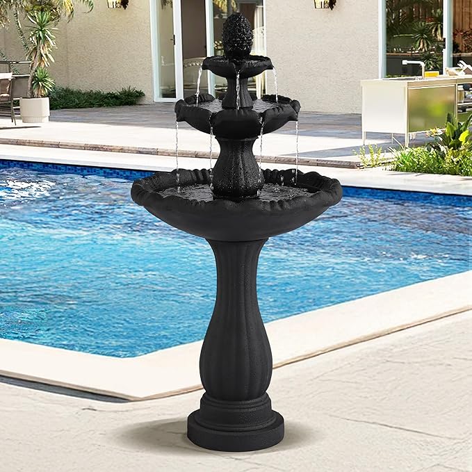 Italian Outdoor Water Fountains - 47.4'H Garden Fountains and Waterfalls Outside, Large Cascading Indoor Floor-Standing Resin Bubbler Fountain Features W/Pump for Patio and Yard Decor (Black)