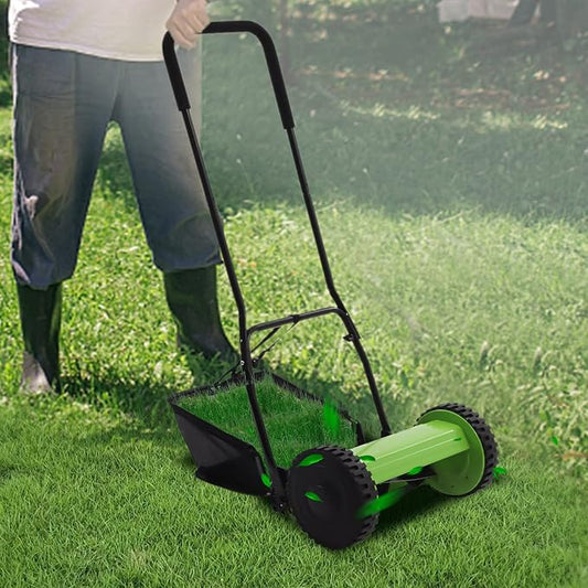 12 Inch Manual Push Reel Lawn Mower Push Lawn Sweeper Adjustable Cutting Height with 23L Collection Bag, 5 Blades for Picking Up Leaves, Grass and Debris Push Mower by RibasuBB