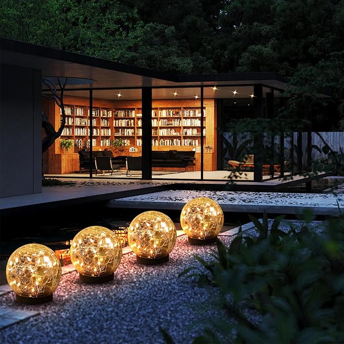 Solar Globe Lights Outdoor Waterproof-Solar Balls-Solar Garden Lights-Orbs for Outside 2 Pack Cracked Glass Ball for Lawn Patio Yard Backyard Decorations