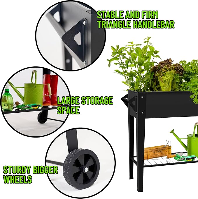 LEETOLLA Elevate 32" Tall Raised Garden Bed Outdoor with Wheels & Shelf for Mobility, 400LBS Capacity, Anti-Rust Steel Planter Box for Vegetables/Herbs, Patio-Balcony-Backyard - Image 5