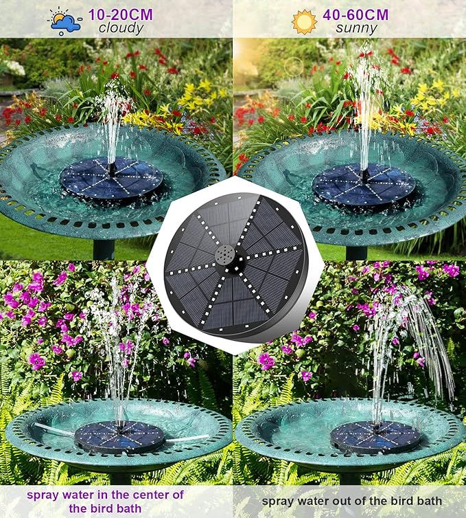 SZMP Solar Fountain 4W Bird Bath Fountains Upgraded 60 LED Lights, Built-in 4000 mAh Battery with 7 Nozzles & 4 Fixers, Solar Water Fountain for Garden, Bird Bath, Pool, Pond, Outdoor