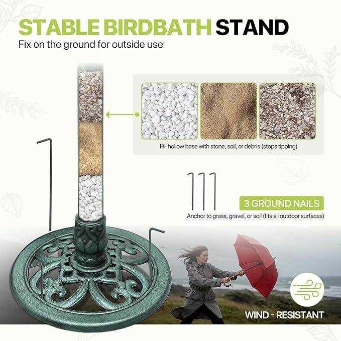 Magshion 37" Tall 3-Tier Outdoor Water Fountain, Pedestal Bird Bath for Outside, Cascading Water Feature and Birdbath for Garden, Patio, Deck, and Backyard, 1.3-Gallon (5L) Capacity, Green