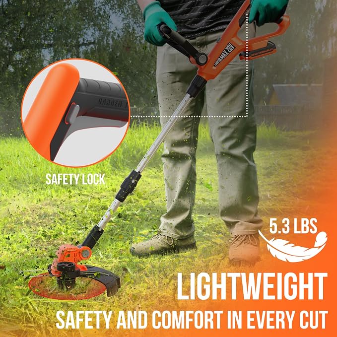 VARSK 12 Inch 20V Cordless Weed Wacker with Automatic Line Feed, 2 in 1 String Trimmer and Edger, Includes 2 X 2.0Ah Batteries/1 X Charger/6 X Replacement Spools, Weed Eater for Lawn, Garden, etc - Image 6