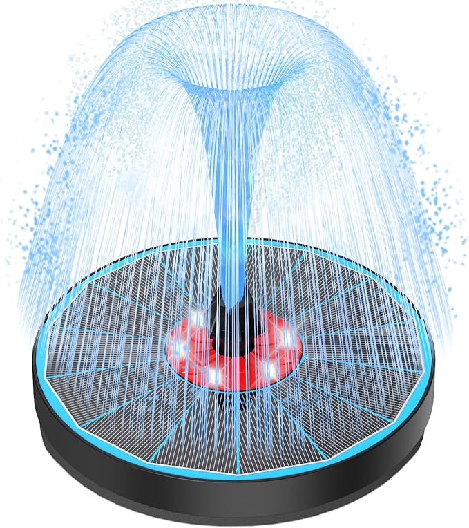 Solar Fountain Upgrade, 3.5W Solar Birdbath Fountains with White Lights, Glass Panel, 2200mAh Battery, Hummingbird Water Fountains with 8 Spray Modes & 4 Fixed Pipes for Garden, Pool, Pond