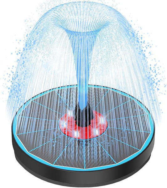 Solar Fountain Upgrade, 3.5W Solar Birdbath Fountains with White Lights, Glass Panel, 2200mAh Battery, Hummingbird Water Fountains with 8 Spray Modes & 4 Fixed Pipes for Garden, Pool, Pond