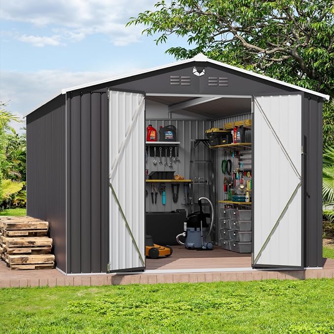 10x14 FT Outdoor Storage Shed,Metal Tool Sheds,Waterproof Outside Storage Shed,Large Storage Building with Lockable Door by Sannwsg