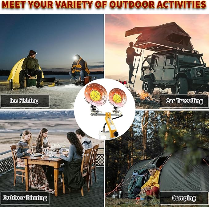 Propane Tank Top Heater 30000 BTU, Indoor/Outdoor With 3 Heating Levels, Tip-Over Protection, Portable LP Gas for Camping, Tent, Garage, Patio, RV Travel, Ice Fishing - Yellow