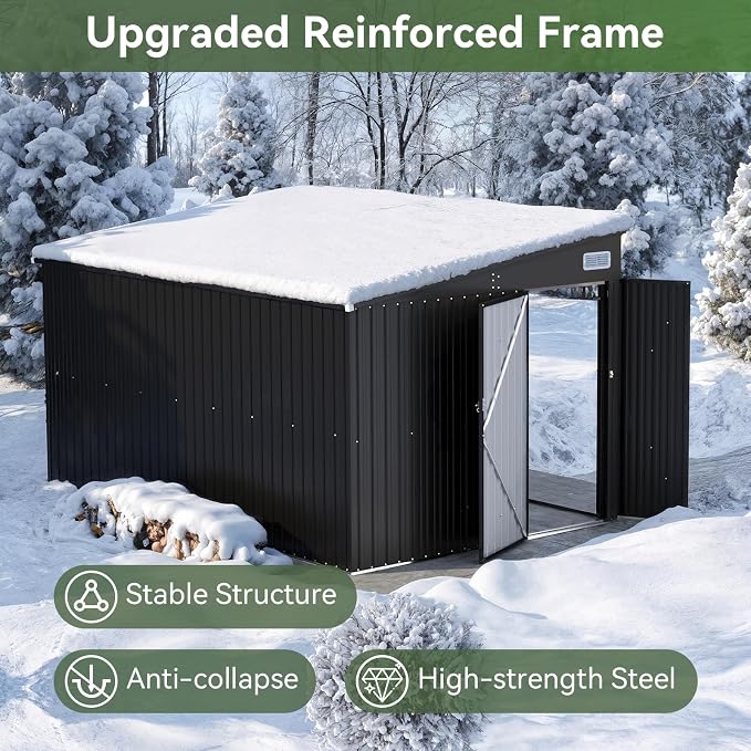 Aoxun 12' x 7.3' Shed 441 CU.FT Outdoor Waterproof Storage Shed with Triple Lockable Door Garden Metal Tool Shed for Outside (Black) - Image 6
