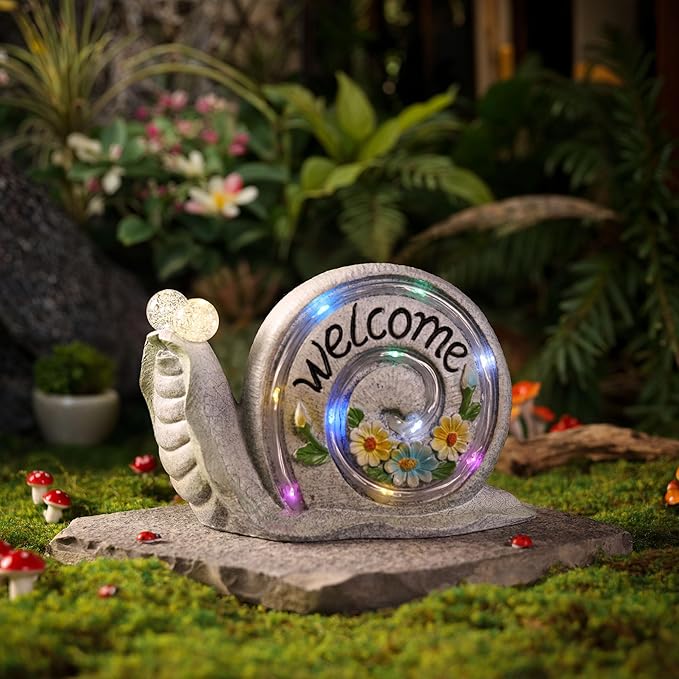 Outdoor Snail Garden Statues with Solar Lights, Snail Figurine Garden Decor for Outside, Yard Decorations Outdoor for Patio Porch Lawn Backyard Decor, Gardening Birthday Gifts for Women Mom Grandma