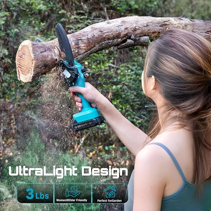SEESII Mini Chainsaw 6 inch,Cordless Chainsaw w/ 2x2000mAh Batteries,Oiler System & Replacement Chain,Handheld Electric Chain Saw w/Safety Lock,Battery Powered Chainsaw for Wood Tree Cutting, M6 Plus - Image 5