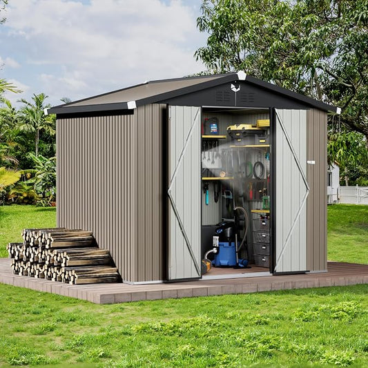 Outdoor Storage Shed 8x6 FT,Metal Tool Sheds,Waterproof Outside Storage Sheds with Lockable Door,Large Storage Building by Sannwsg