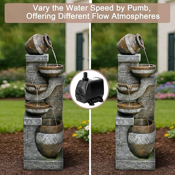 Naturefalls 42.5" Tall Outdoor Water Fountain and Waterfalls - Large Garden Fountain with LED Lights, 5-Tier Cascading, Indoor and Outdoor Fountains for Garden, Patio, Deck, Porch, Backyard and Home