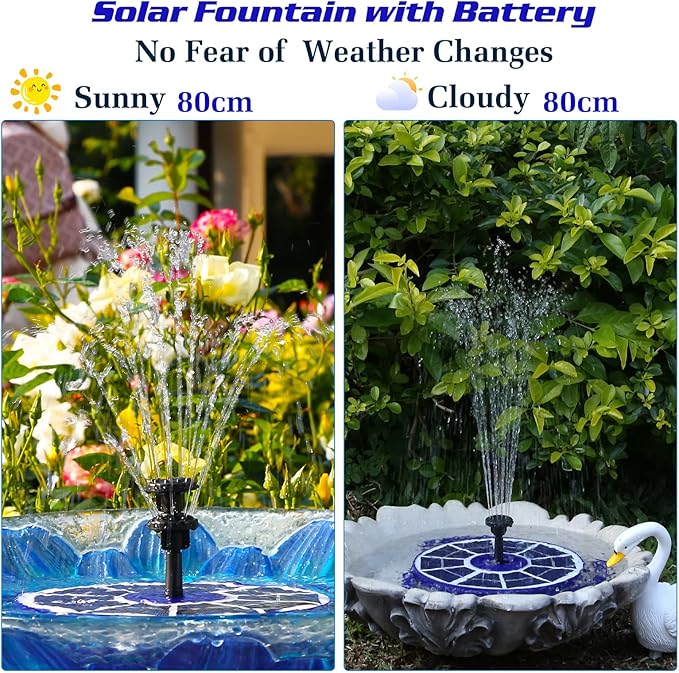 AISITIN 3.5W Solar Fountain Pump Built-in 1800mAh Battery, Solar Bird Bath Fountains with 8 Nozzles, Solar Water Pump for Garden Birdbath Pool Fish Tank Pond and Outdoor (purple)