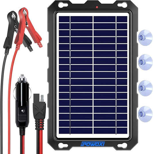 POWOXI Upgraded 7.5W-Solar-Battery-Trickle-Charger-Maintainer-12V Portable Waterproof Solar Panel Trickle Charging Kit for Car, Automotive, Motorcycle, Boat, Marine, RV,Trailer, Snowmobile, etc. by POWOXI