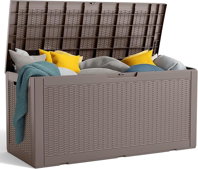 PatioZen 120 Gallon Resin Deck Box, Lockable Patio Outdoor Storage Box for Furniture, Garden Tools and Tools Storage, Waterproof Outside Storage Boxes - Grey by OutdoorLivingPerfected