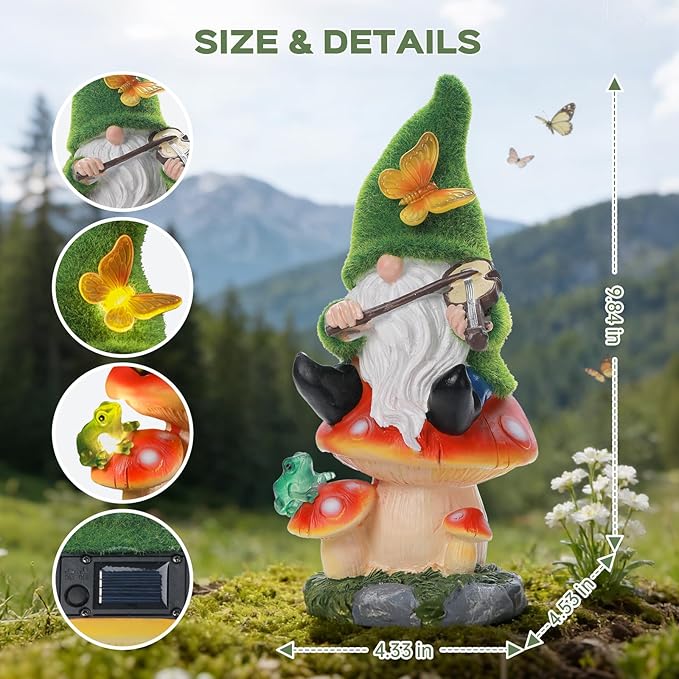 Solar Gnomes Garden Statue Decor for Sping Summer,Gnome Figurines with LED Light for Garden Decorations for Patio Lawn Balcony Fairy Gardens Housewarming Gifts for Women Mom Grandma