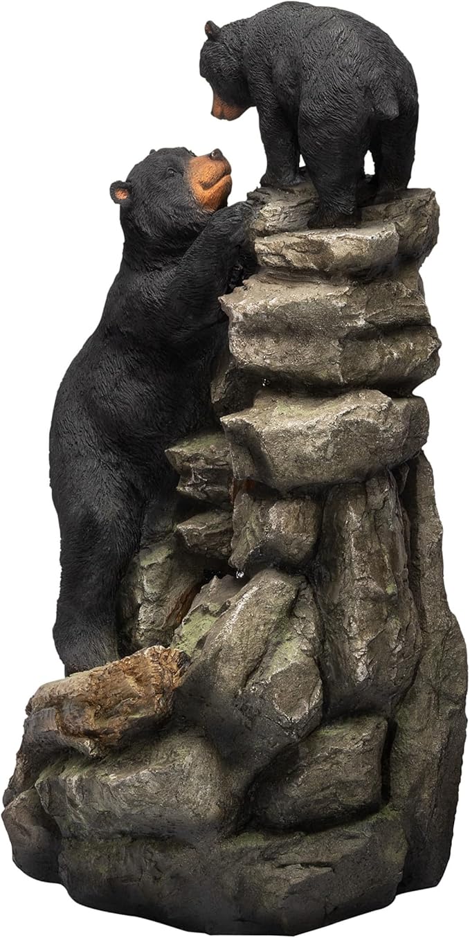 Alpine Corporation 36" Tall Indoor/Outdoor 2 Bears Climbing Rainforest Water Fountain with LED Lights, Cascading Wildlife Water Feature for Garden, Patio, and Home Decor, Brown