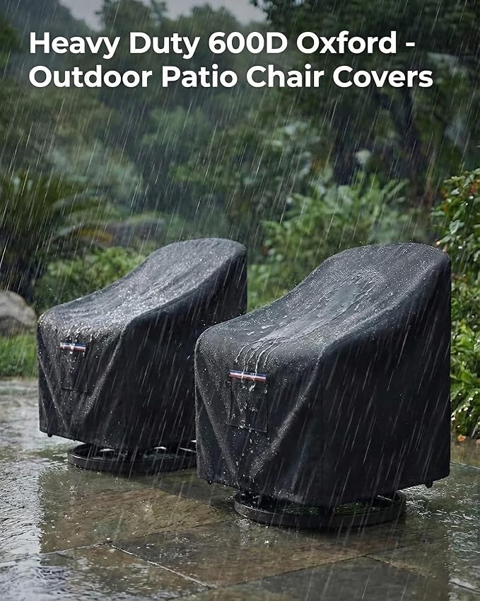 Waterproof Patio Chair Covers, 26W x 27D x 34.3H inches Heavy Duty Outdoor Furniture Protection Cover Weather Resistant 600D Oxford 2-Pack, Black - Image 5