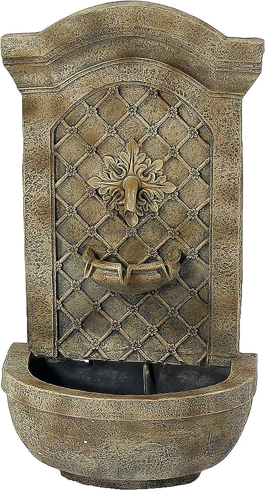 Sunnydaze 31" Outdoor Wall Water Fountain with Pump - Florentine Stone - Rosette - Electric