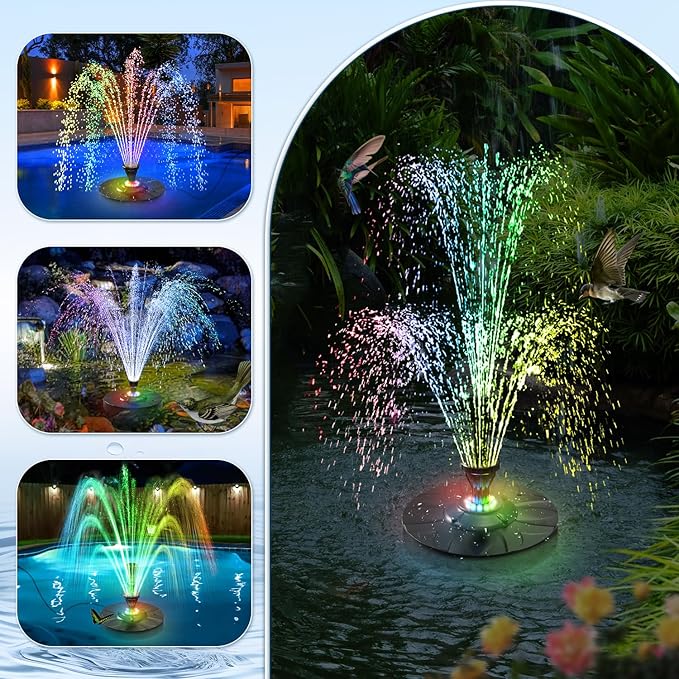 SZMP Upgraded Floating Pool Fountain, Pond Water Fountain with 2 Sprinkler Modes, 32.8ft Power Cord, for Pool, Pond, Lake, Garden, Outdoor, Colorful Led Lights