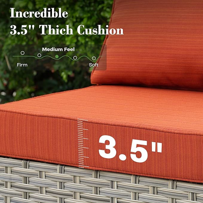 9 Pcs Patio Furniture with Fire Pit Table, Outdoor Rattan Wicker Conversation Set with Glowing Coffee Table, Comfy Sectional Sofa for Porch Balcony Backyard Pool, Orange