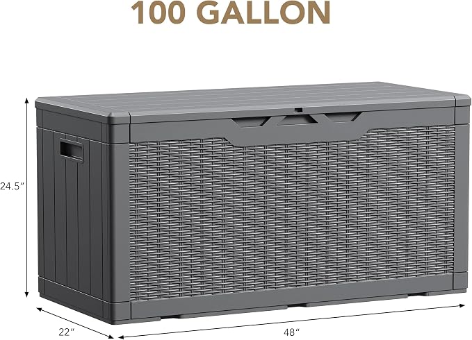 Devoko 100 Gallon Waterproof Large Resin Deck Box Indoor Outdoor Lockable Storage Container for Patio Furniture Cushions Garden Tools (100 Gallon, Grey) - Image 6