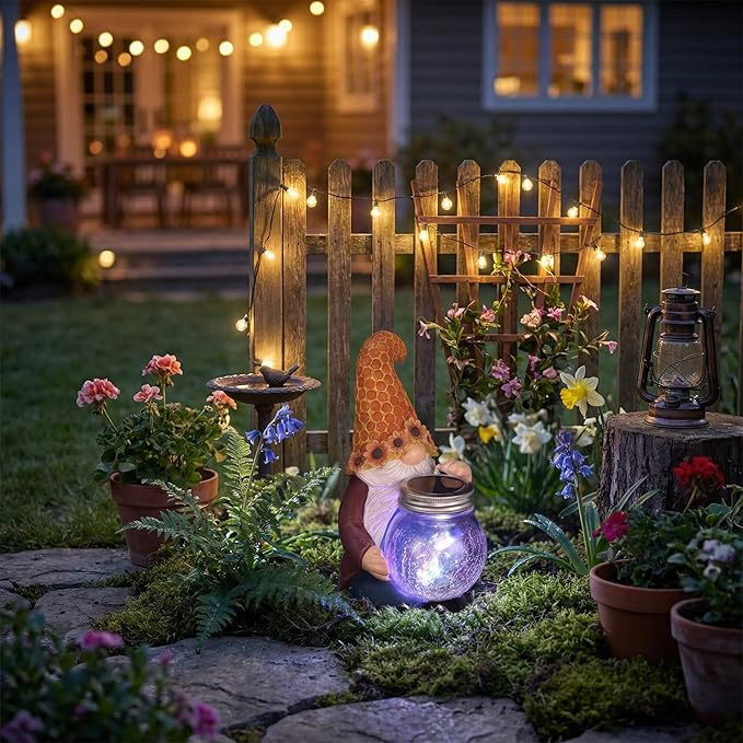 Lyeasw Garden Gnomes Outdoor-Sunflower Gnome Statues with Solar Glass Jar for Yard, Patio, Porch, Lawn Ornaments- Unique Gardening Gifts for Mothers Day, Housewarming