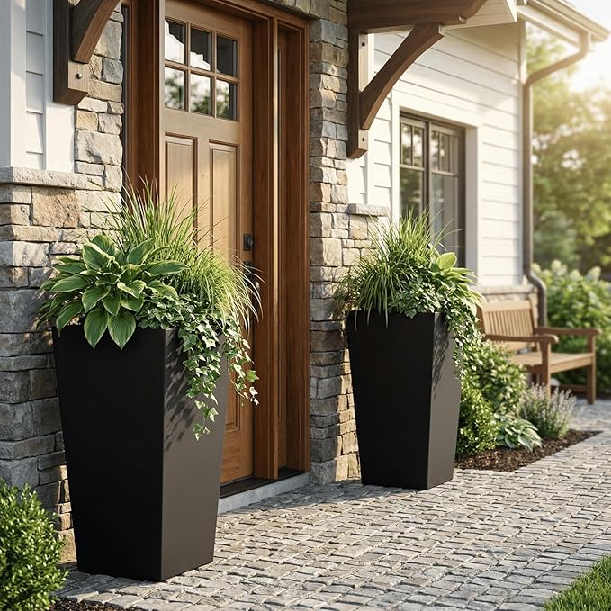 SnugNiture Taper Tall Planters 30 Inch Set of 2, Large Planter for Indoor Outdoor Plants, Modern Flower Pot Containers Large Decorative Tree Planter, Black