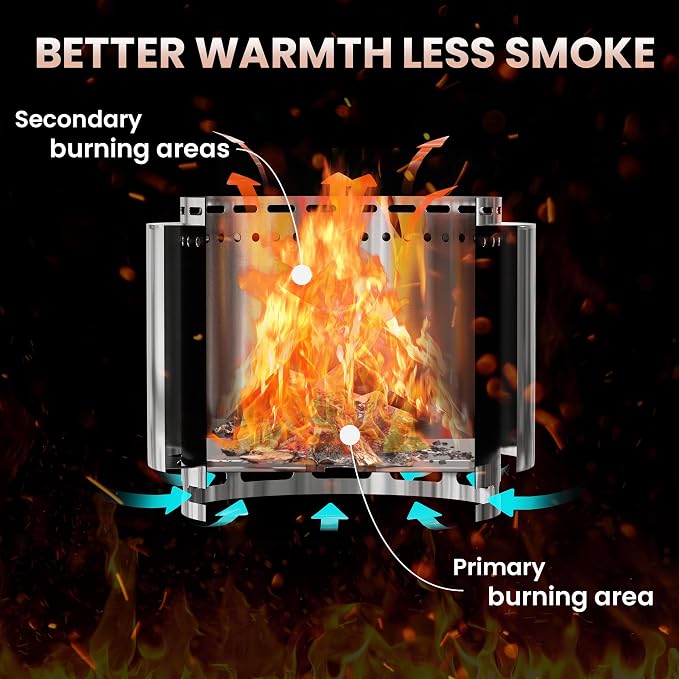 19 Inch Smokeless Fire Pit, Portable Outdoor Stainless Steel Fire Pit for Patio Backyard Garden Camping, Smokeless Technology - Image 3
