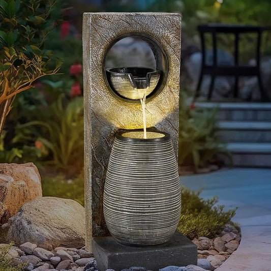 YOLENY Tall Outdoor Fountain with LED Lights, 39.7'' H Water Fountain Modern, Outdoor Freestanding Fountains for Garden Yard Home Decor