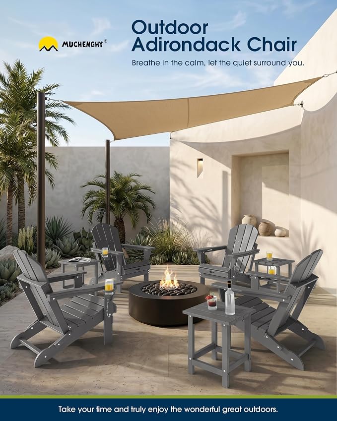 MUCHENGHY Folding Adirondack Chairs, Patio Chairs, Lawn Chairs, Outdoor Chair, Adirondack Chair Plastic, Fire Pit, Weather Resistant with Cup Holder for Deck, Backyard, Garden(Gray) - Image 11