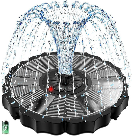 SZMP Solar Fountain, Works in Cloudy with 2000mAh Battery Backup, Glass Solar Powered Bird Bath Fountain with Smart Status Indicators, 3.5W, 8 Nozzles, for Garden, Outdoor (Black)