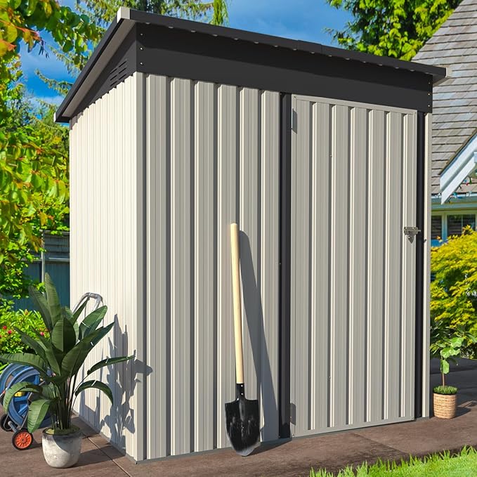 AECOJOY 5' x 3' Outdoor Storage Shed, Small Metal Shed with Lockable Door, Utility and Tool Storage for Garden, Backyard, Patio, Outside use in White by AECOJOY