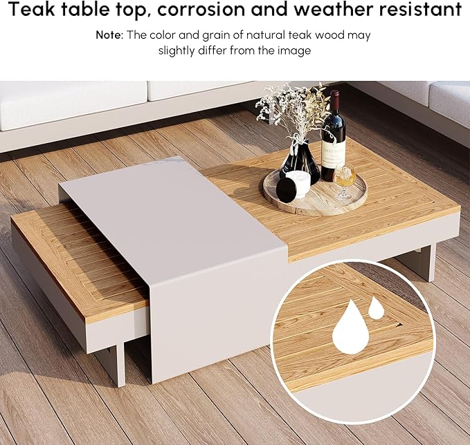 homary 6 Piece Aluminum & Teak Outdoor Sofa Set, Patio Conversation Sets Modular Outdoor Sofa with Covers, Waterproof, Fade Resistant Cushions Ideal for Patios & Balconies, Light Gray